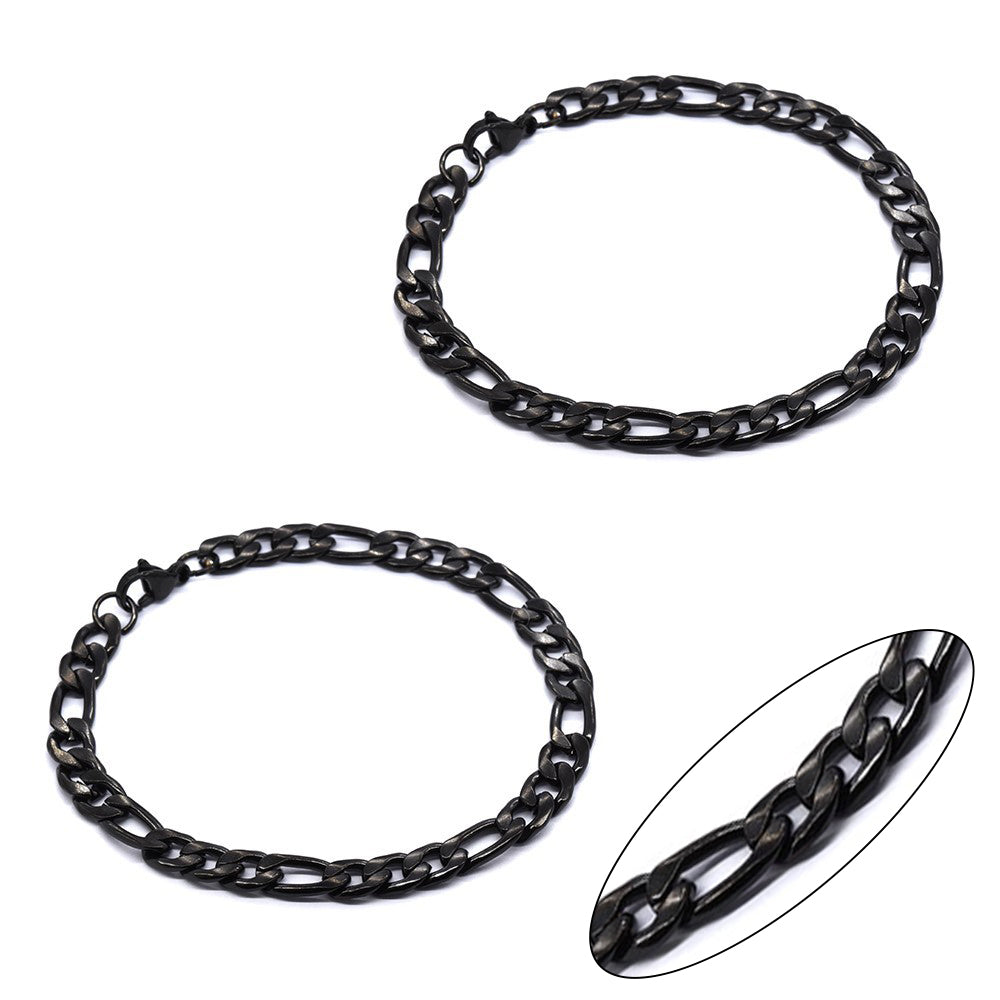 Stainless steel 2 pack 22cm x 7mm figaro bracelet - SSMB2859