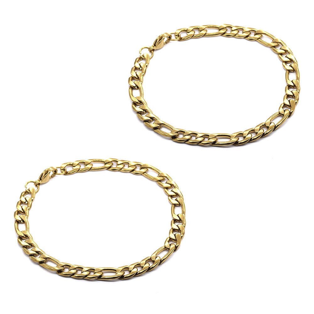 Stainless steel 2 pack 22cm x 7mm figaro bracelet - SSMB2859