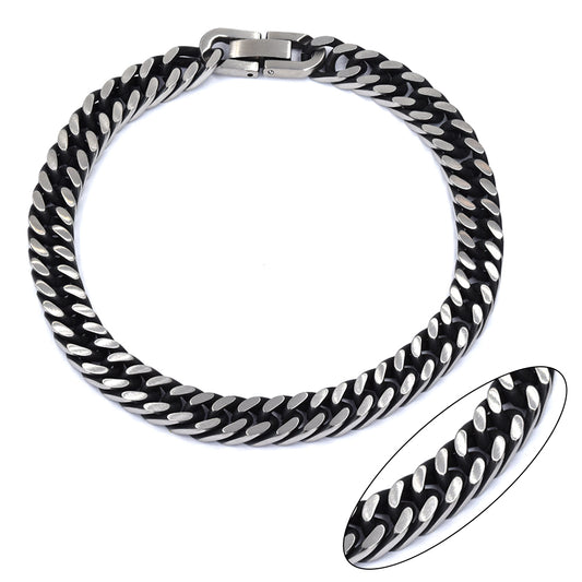 Stainless steel oxidised 23cm x 8mm closed curb bracelet - SSMB2893