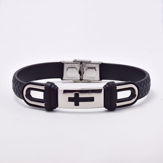 SSMB2968 - Steel and PU weave cross bracelet