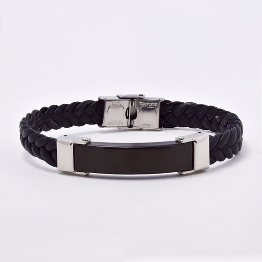 SSMB2969 - Steel and PU weave 23cm x 12mm 2 tone bracelet