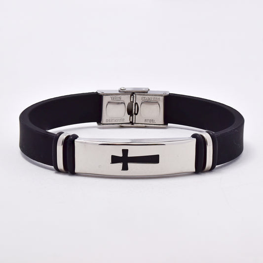 SSMB2971 - Steel and rubber 22cm x 12mm cutout cross bracelet