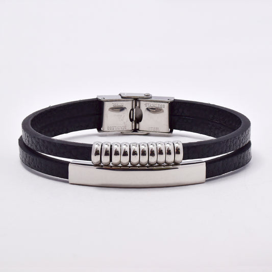 SSMB2972 - Steel and leather 21.5cm x 13mm 2 strand bracelet