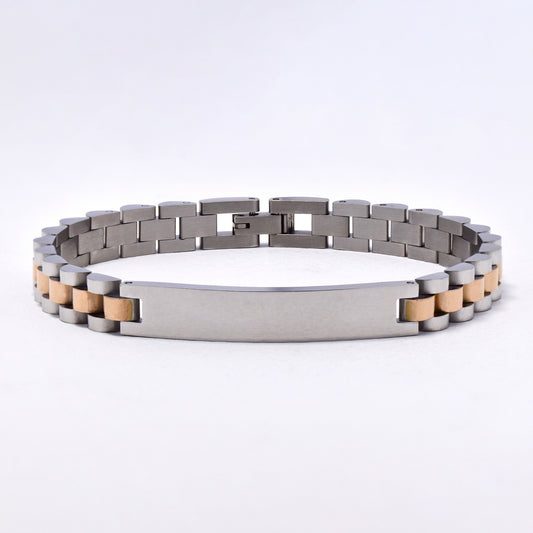 SSMB3008 - Steel 21.5cm x 7.5mm two tone ID bracelet