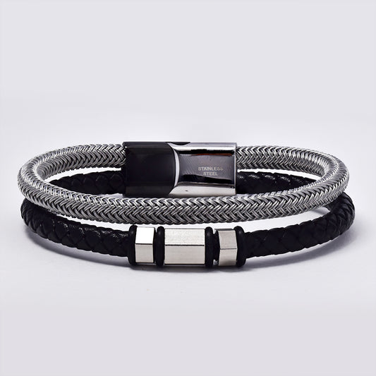 Stainless steek black braid and wire bracelet - SSMB301