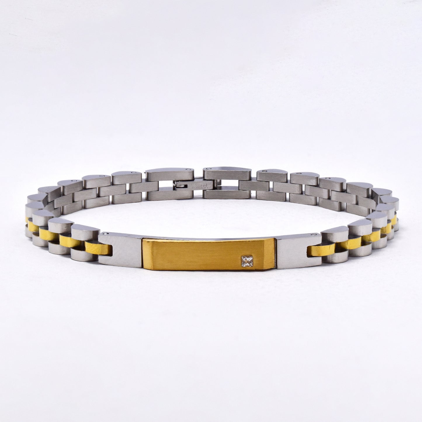 SSMB3013 - Steel 20.5cm x 6mm two tone CZ ID bracelet