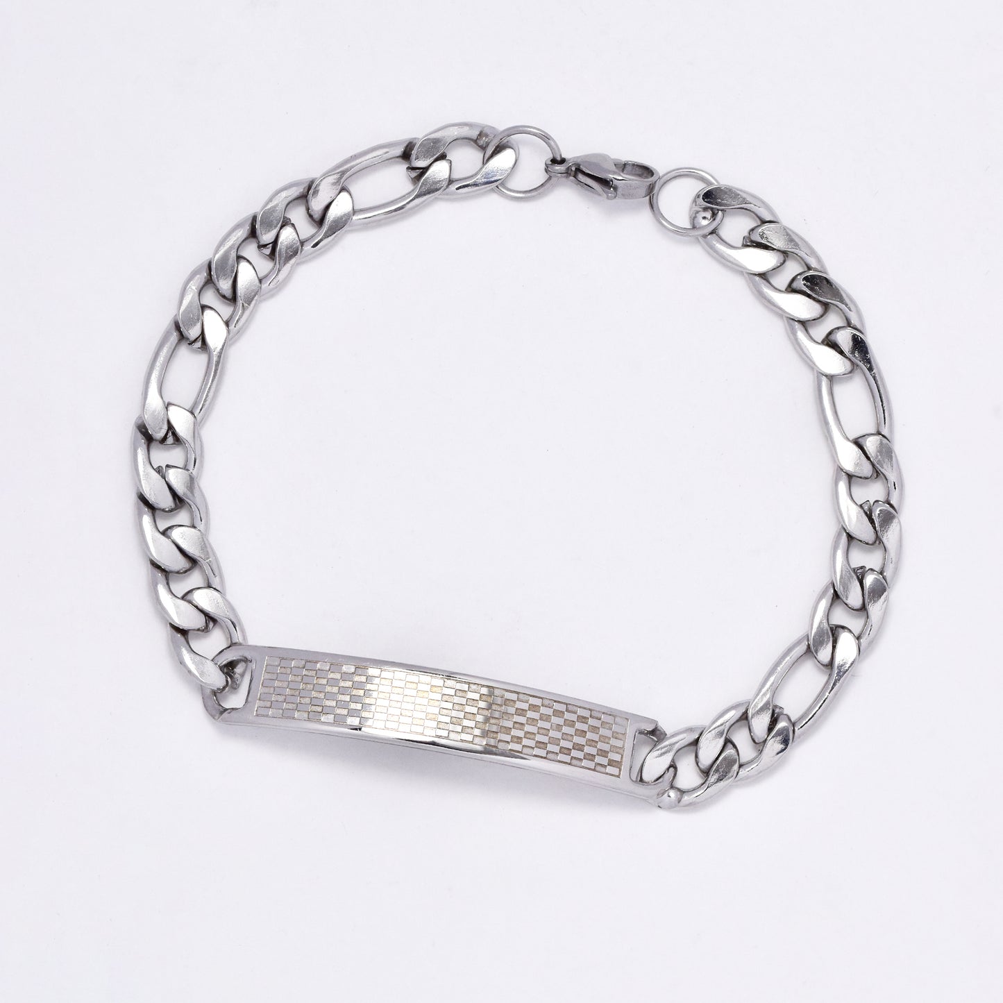 SSMB3018 - Steel 23cm x 8mm figaro liink checkered ID bracelet