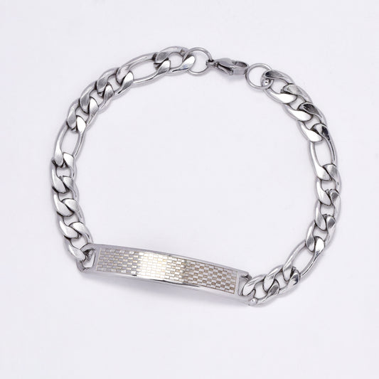 SSMB3018 - Steel 23cm x 8mm figaro liink checkered ID bracelet