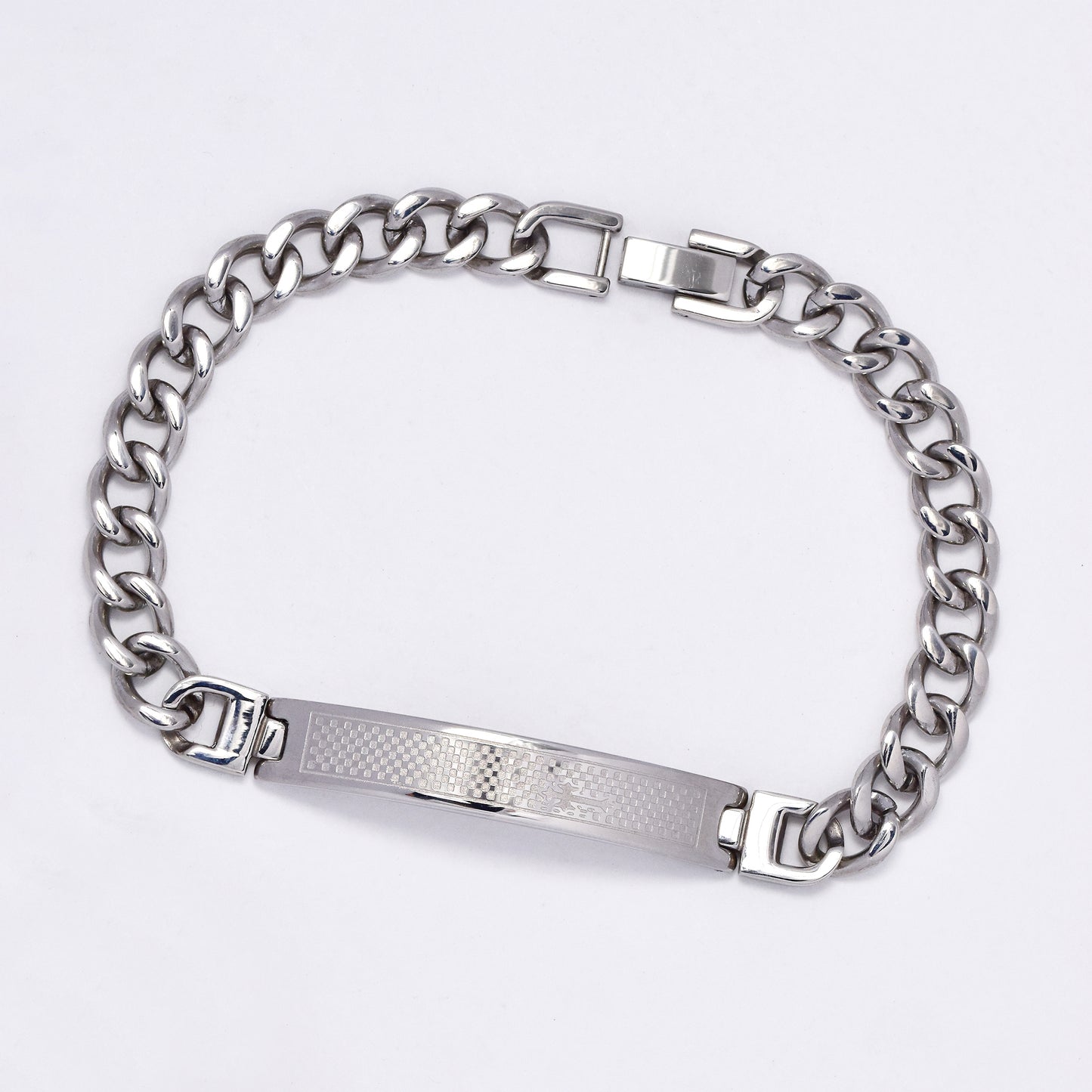 SSMB3020 - Steel 22cm x 8mm checkered cross ID bracelet