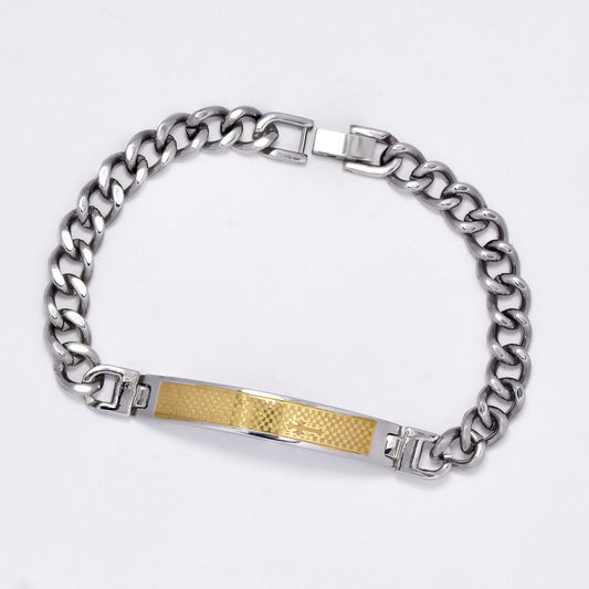 SSMB3020 - Steel 22cm x 8mm checkered cross ID bracelet