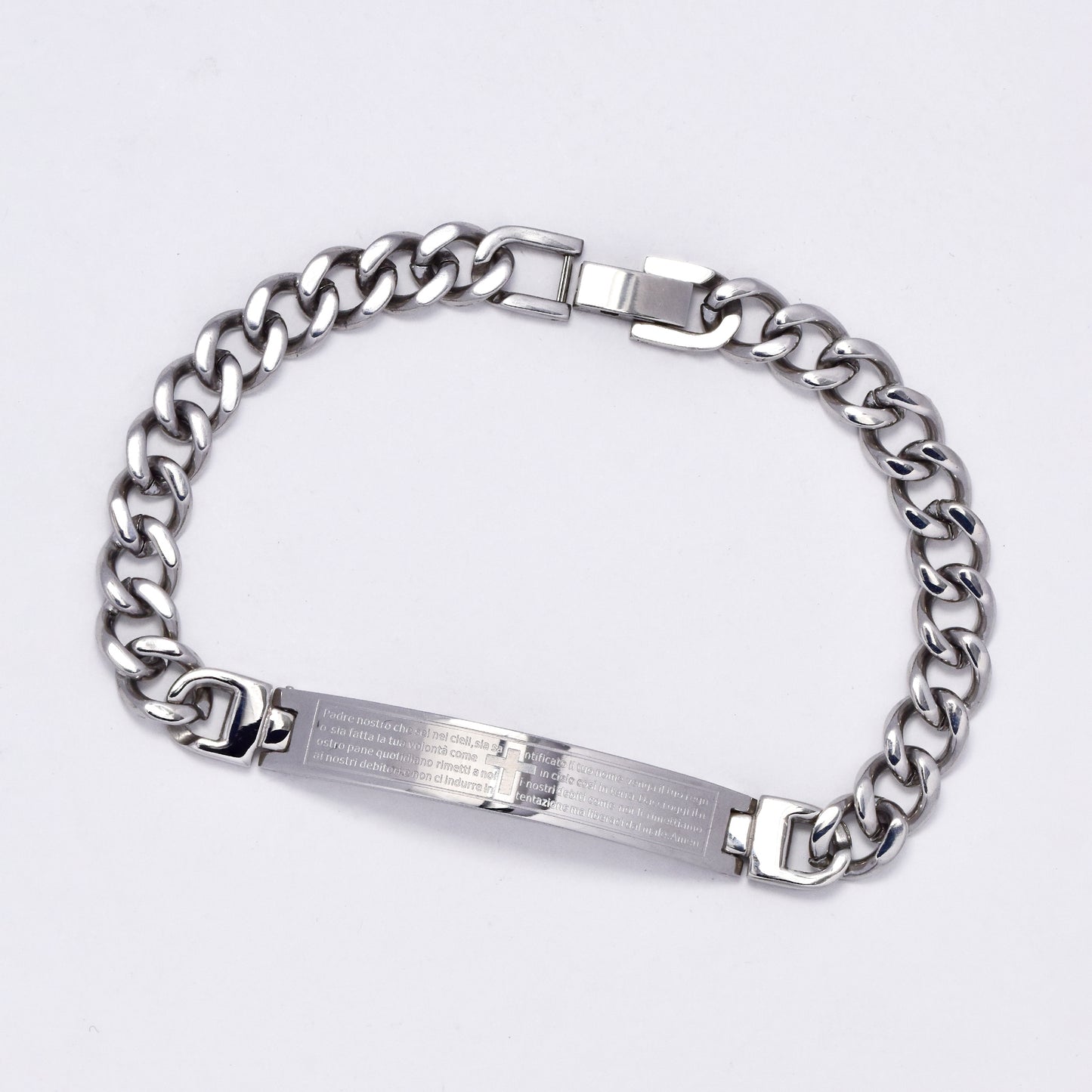 SSMB3021 - Steel 21.5cm x 8mm Spanish Lord's Prayer ID bracelet