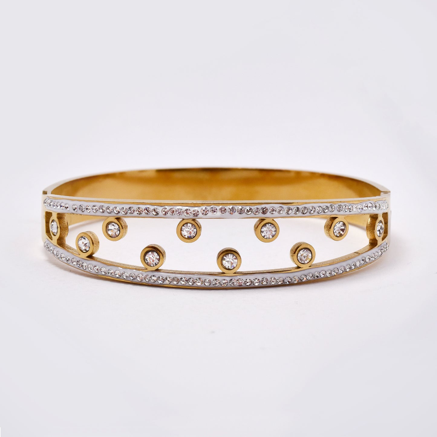 SSMB3169 - Steel CZ cutout circle hinged bracelet