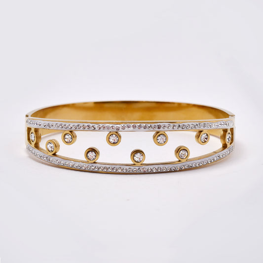 SSMB3169 - Steel CZ cutout circle hinged bracelet