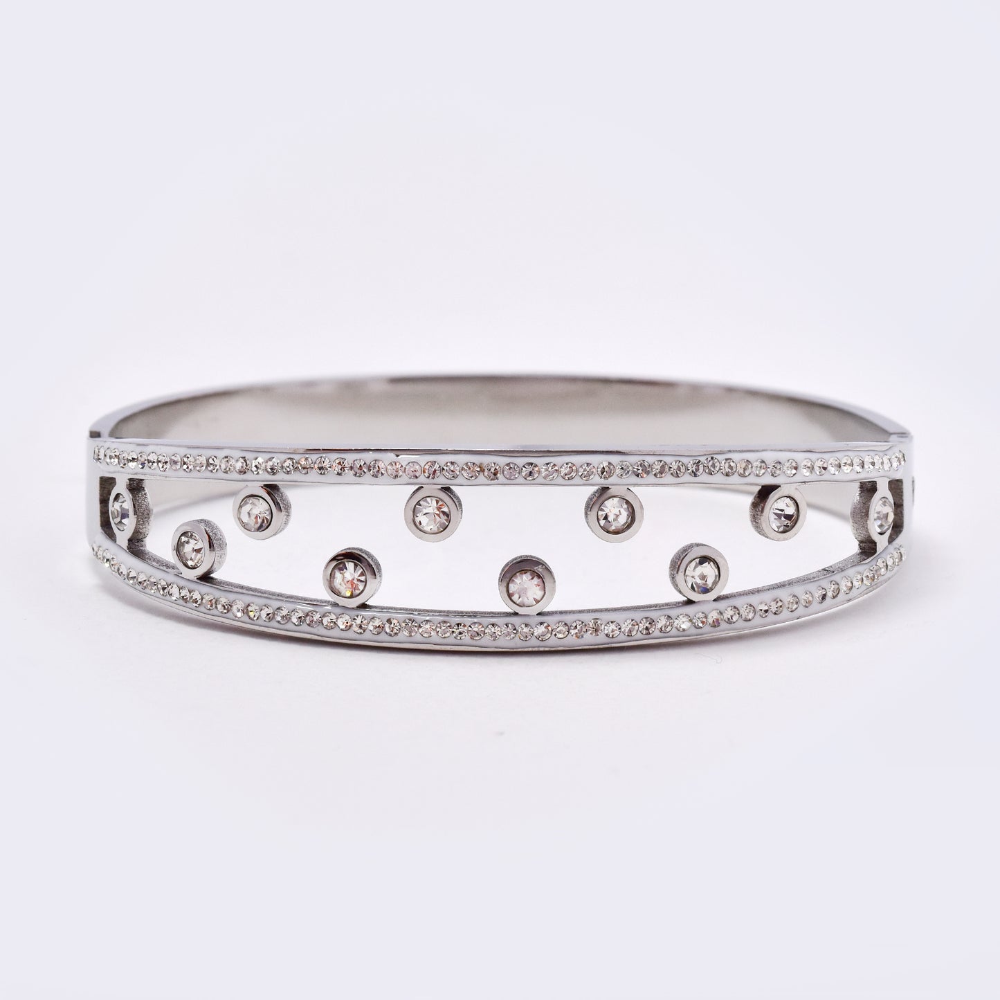 SSMB3169 - Steel CZ cutout circle hinged bracelet