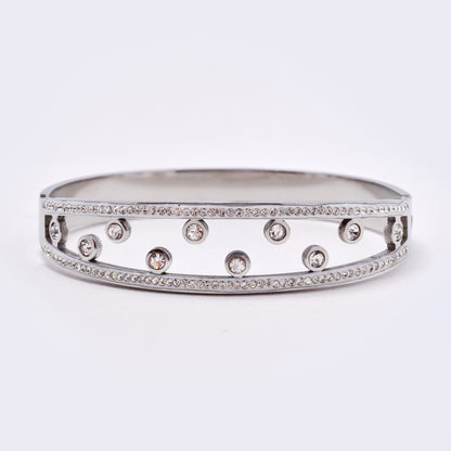 SSMB3169 - Steel CZ cutout circle hinged bracelet