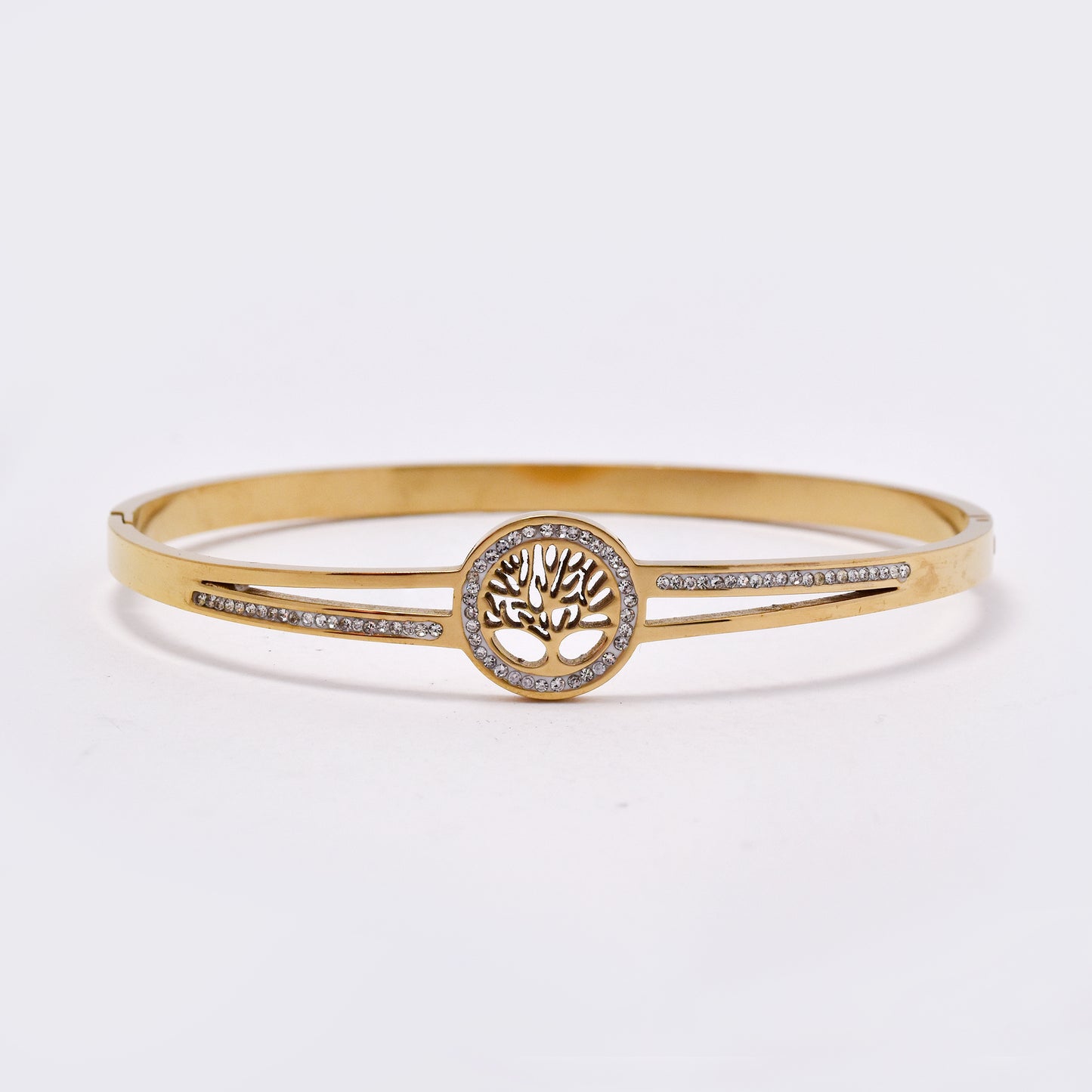 SSMB3170 - Steel CZ cutout tree of lifehinged bracelet