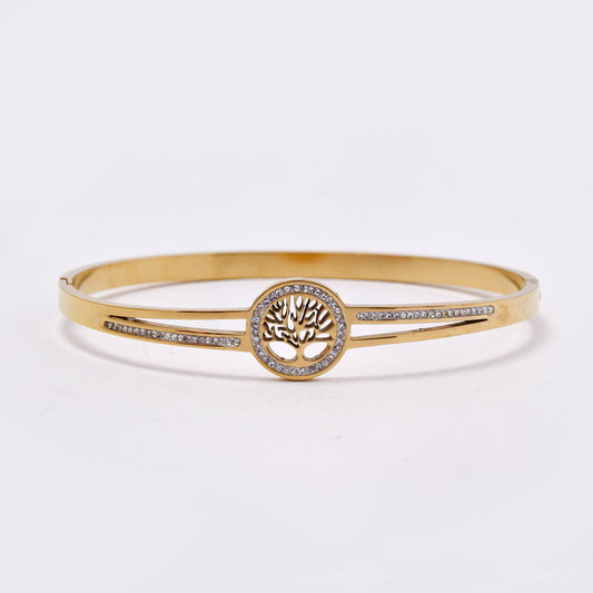 SSMB3170 - Steel CZ cutout tree of lifehinged bracelet