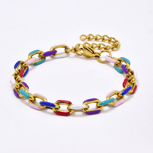 SSMB3171 - Steel 18.5+5cm x 7.5mm multicolour link bracelet