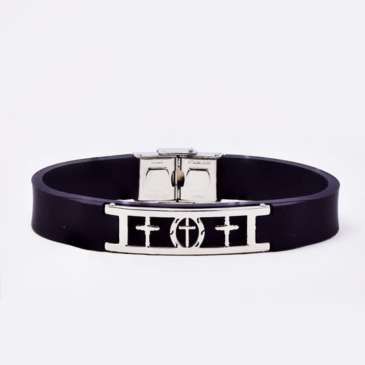 SSMB3180 - Steel 22 cm x 12mm rubber bracelet with cross mid-section