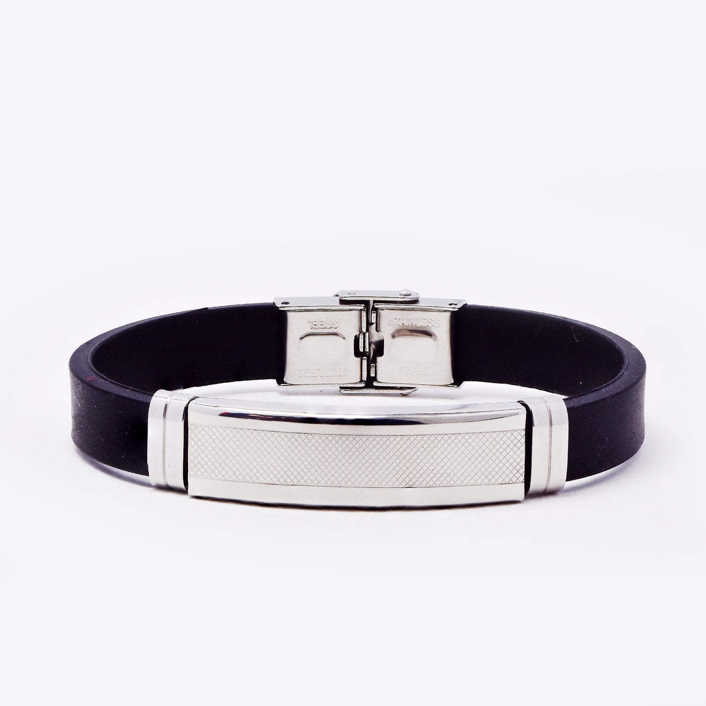 SSMB3181-SG - Steel 21cm x 10mm rubber bracelet with checkered mid-section