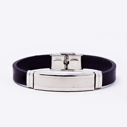 SSMB3181-SG - Steel 21cm x 10mm rubber bracelet with checkered mid-section