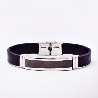 SSMB3181-SG - Steel 21cm x 10mm rubber bracelet with checkered mid-section