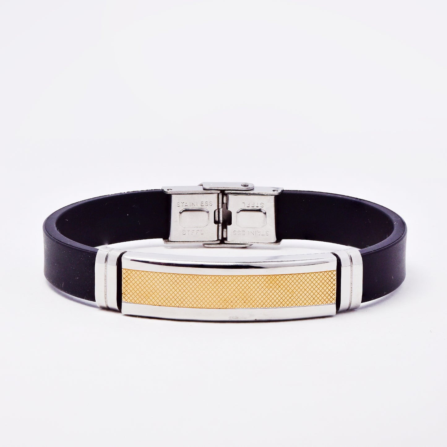 SSMB3181-SG - Steel 21cm x 10mm rubber bracelet with checkered mid-section
