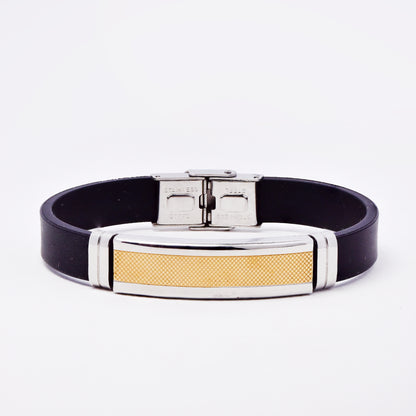 SSMB3181-SG - Steel 21cm x 10mm rubber bracelet with checkered mid-section