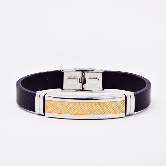 SSMB3181-SG - Steel 21cm x 10mm rubber bracelet with checkered mid-section