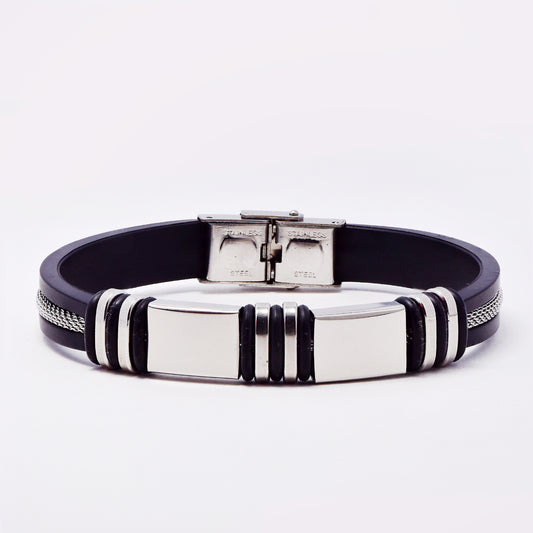 SSMB3182 - Steel 22.5cm x 9mm rubber bracelet with mesh center
