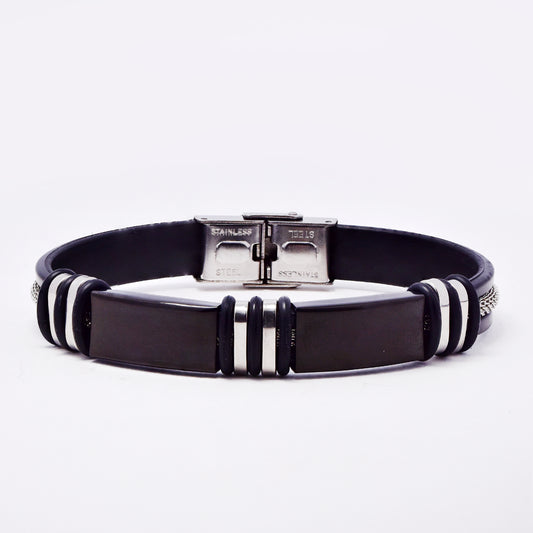 SSMB3184 - Steel 22.5cm x 10mm rubber mesh detailed bracelet
