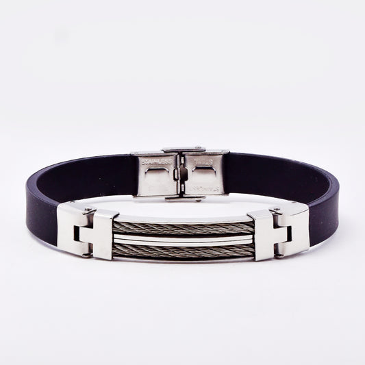 SSMB3191 - Steel 22.5cm x 10mm rubber bracelet with cable design