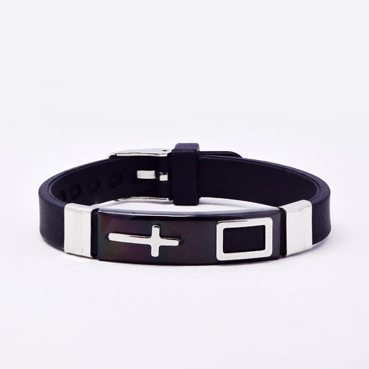 SSMB3194 - Steel 22.5cm x 10mm cross bracelet with rubber watch-strap & buckle closure