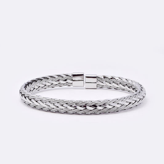 SSMB3197 - Steel 7mm wide cable weave cuff bangle