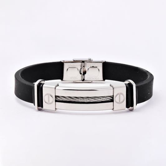 SSMB3213 - Steel 21.5cm x 10mm rubber bracelet with cable center