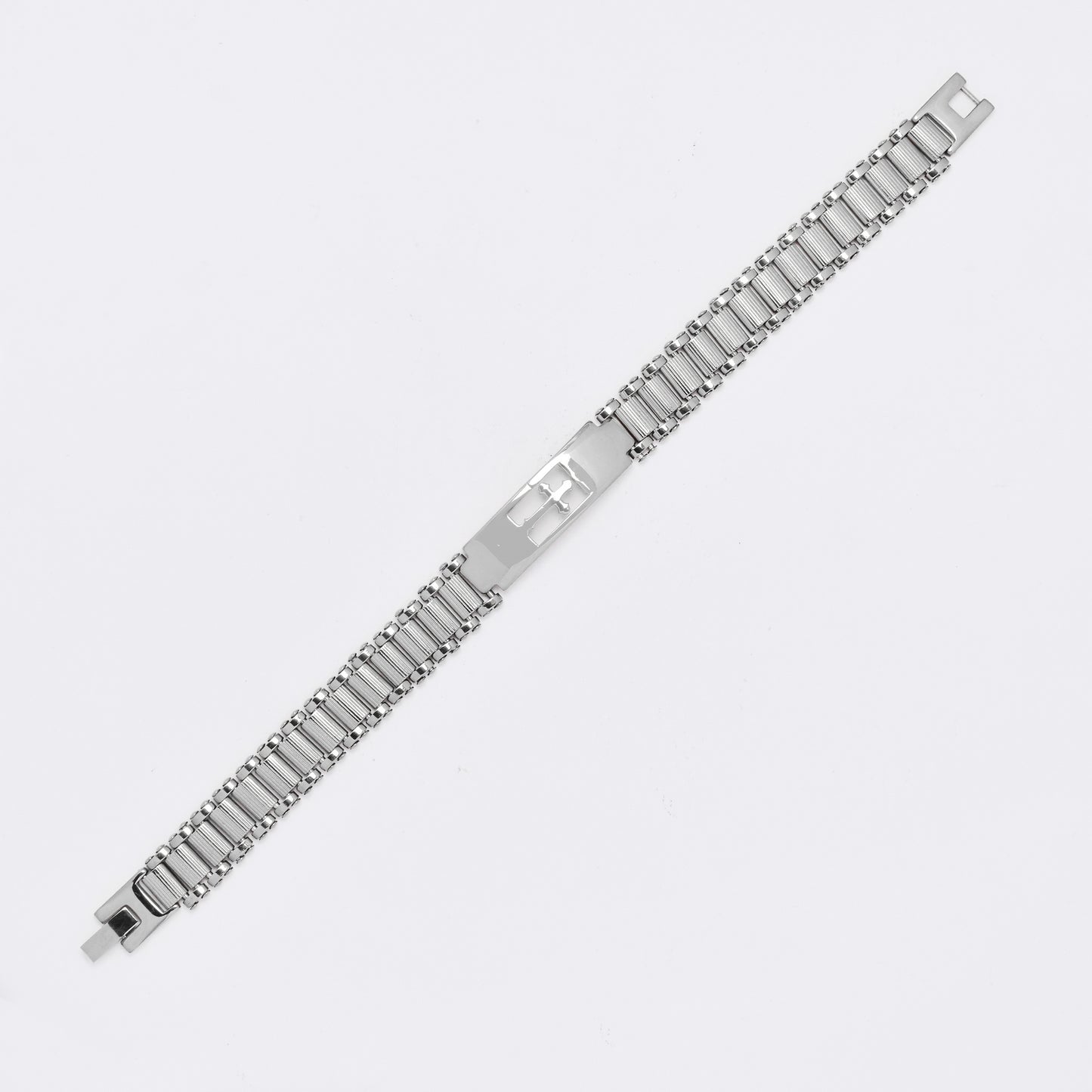 SSMB3215 - Steel 21cm x 12mm watch-strap cross bracelet