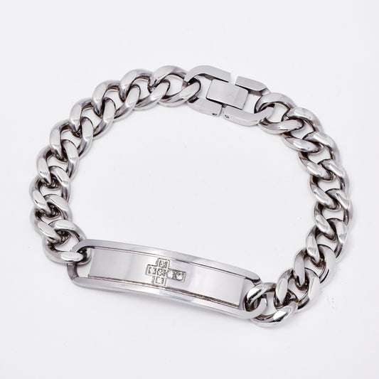 SSMB3217 - Steel 21.5cm x 11mm CZ cross ID bracelet