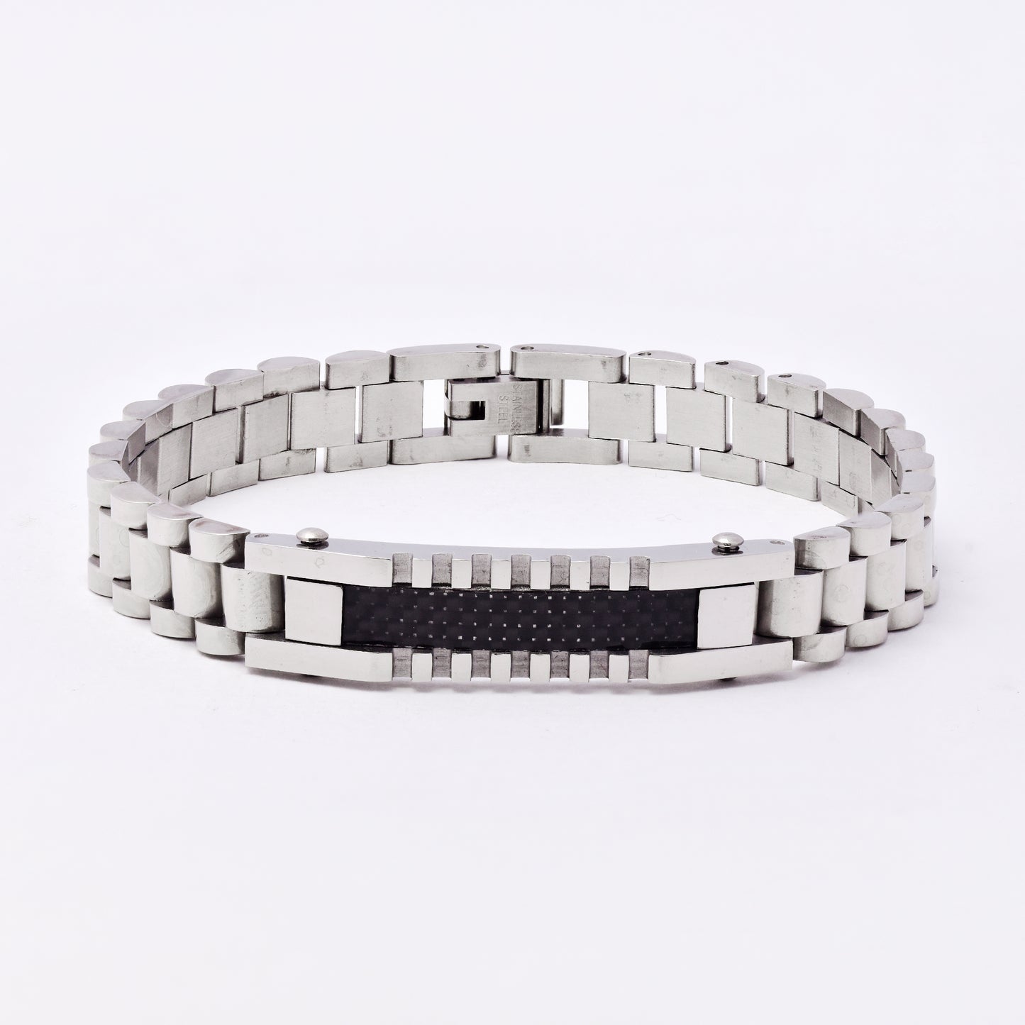 SSMB3218 - Steel 21cm x 10mm watch-strap bracelet with carbon center