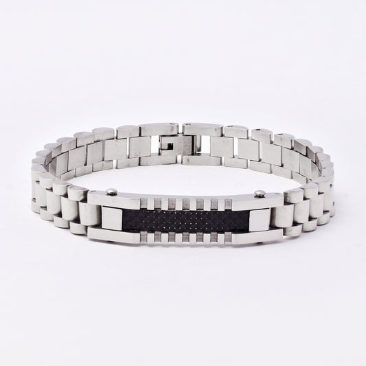 SSMB3218 - Steel 21cm x 10mm watch-strap bracelet with carbon center