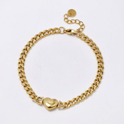 SSMB3235 - Steel 16.5cm + 3cm x 4.5mm heart curb bracelet