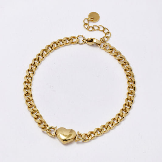 SSMB3235 - Steel 16.5cm + 3cm x 4.5mm heart curb bracelet