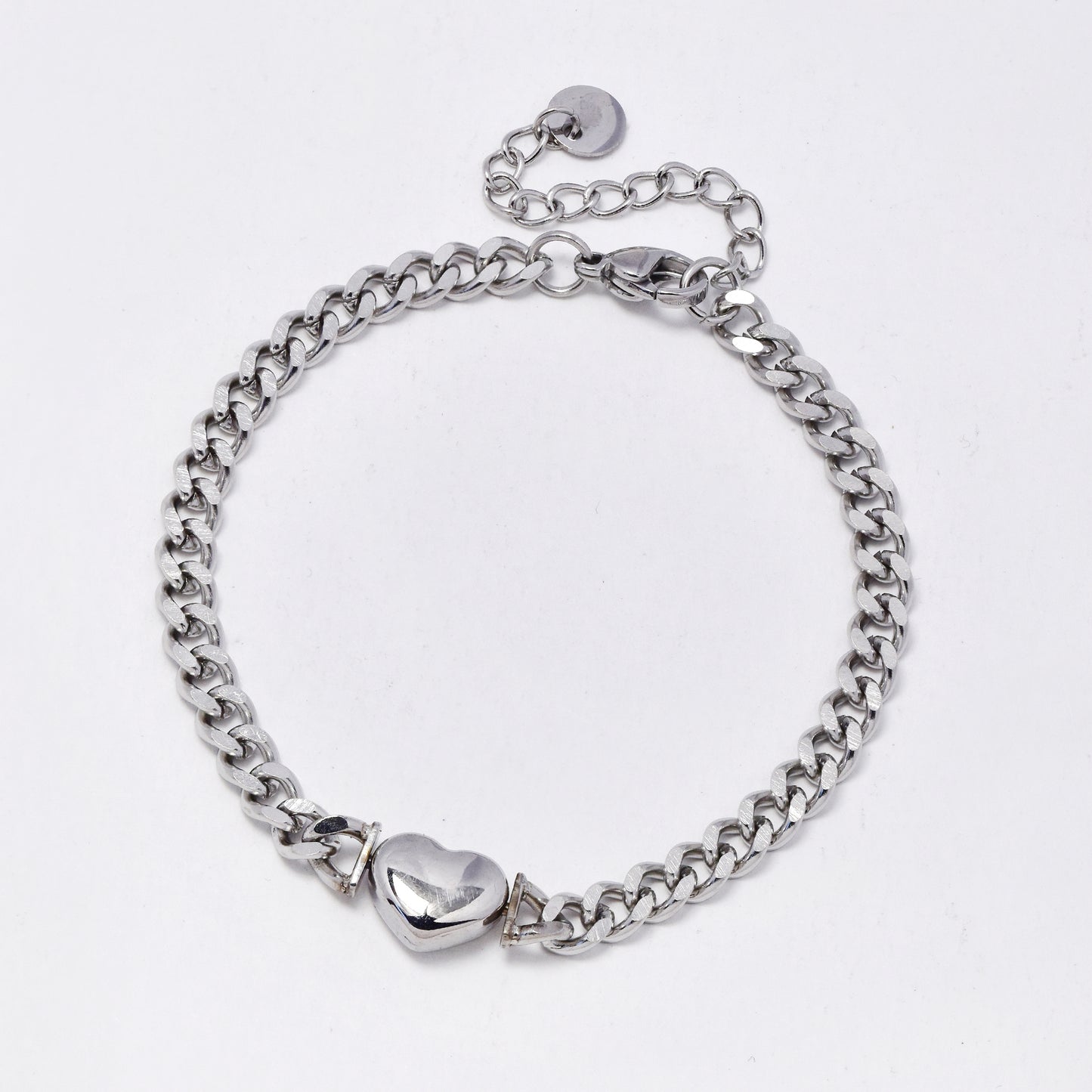 SSMB3235 - Steel 16.5cm + 3cm x 4.5mm heart curb bracelet