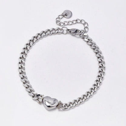 SSMB3235 - Steel 16.5cm + 3cm x 4.5mm heart curb bracelet