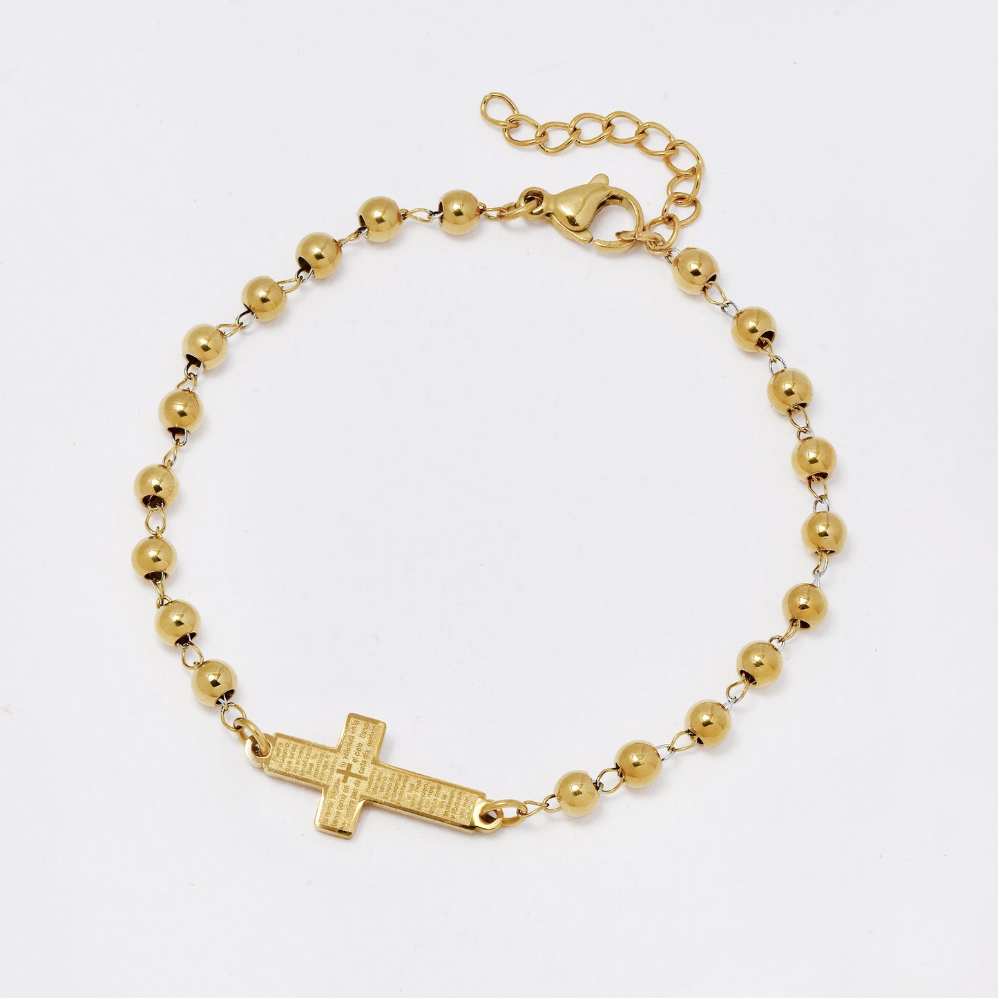 SSMB3241 - Steel 18cm + 3cm x 4mm prayer cross beaded bracelet