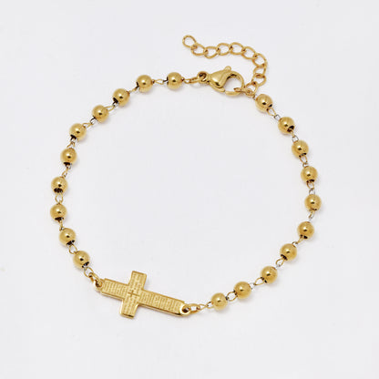 SSMB3241 - Steel 18cm + 3cm x 4mm prayer cross beaded bracelet