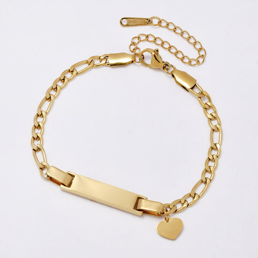 SSMB3281 - Steel 16cm + 5cm x 3.8mm ID figaro bracelet with heart disk