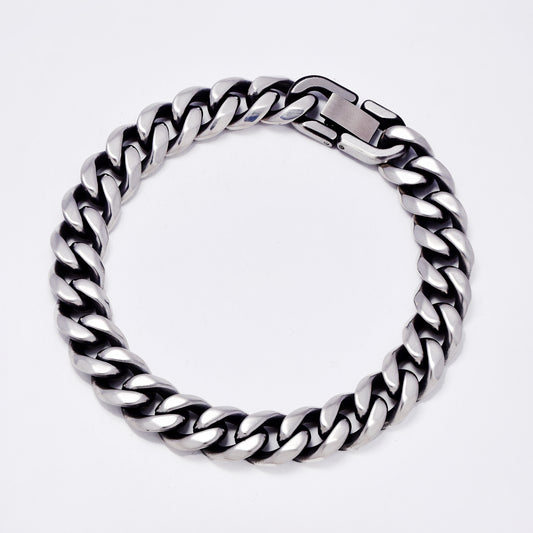 SSMB3291 - Steel 21cm x 10.5mm oxidized curb statement bracelet