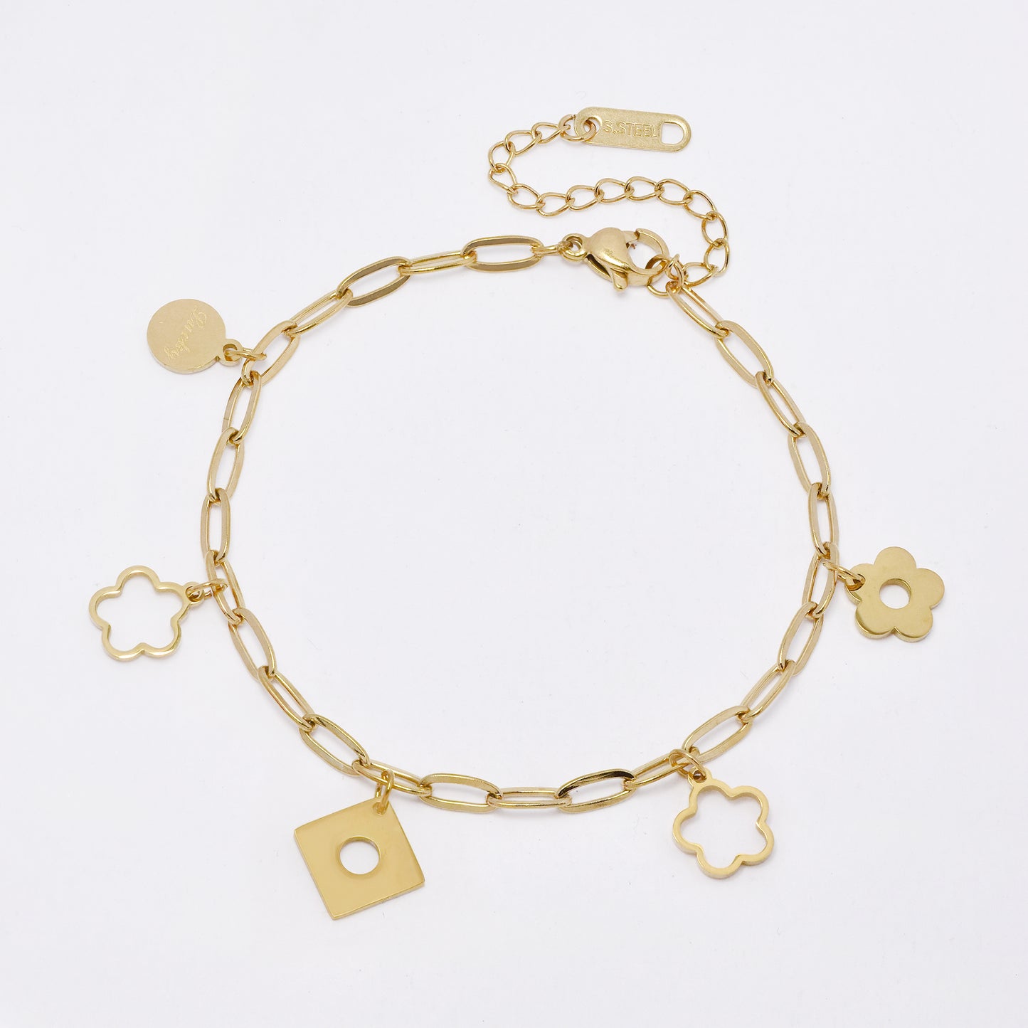 SSMB3307 - Steel 17.5cm + 4.5cm x 3mm paperclip charm bracelet