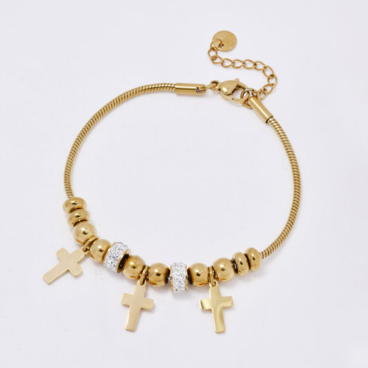 SSMB3315 - Steel 17.5cm + 3cm x 2mm CZ cross snake bracelet