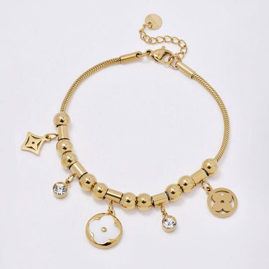 SSMB3316 - Steel 17cm + 3mm x 2mm flower disk snake bracelet